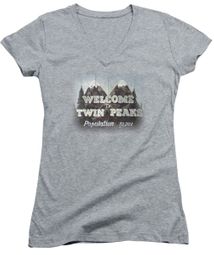 Twin Peaks Juniors V Neck Shirt Welcome Athletic Heather T-Shirt