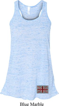 Union Jack Patch Bottom Print Ladies Flowy Racerback Tanktop