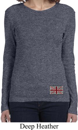 Union Jack Patch Bottom Print Ladies Long Sleeve Shirt