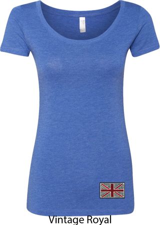 Union Jack Patch Bottom Print Ladies Scoop Neck Shirt