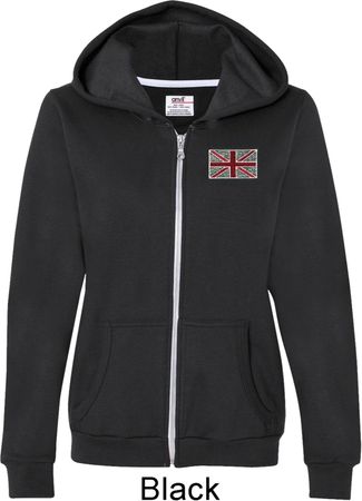Union Jack Patch Pocket Print Ladies Full Zip Hoodie