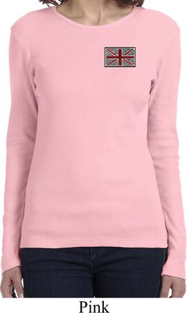 Union Jack Patch Pocket Print Ladies Long Sleeve Shirt