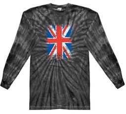 Union Jack Shirt Big Print Adult Long Sleeve Spider Black Tie Dye