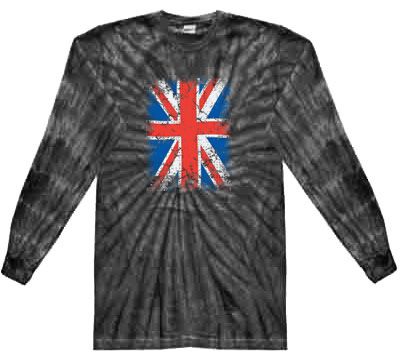Union Jack Shirt Big Print Adult Long Sleeve Spider Black Tie Dye