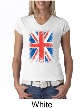 Union Jack Shirt British UK Flag Big Print Ladies V-neck Shirt