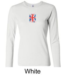 Union Jack Shirt British UK Flag Small Print Ladies Long Sleeve Shirt