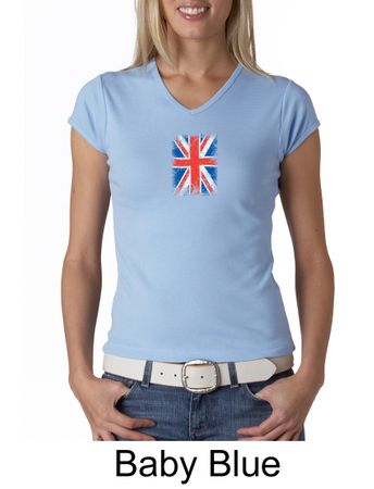 Union Jack Shirt British UK Flag Small Print Ladies V-neck Shirt