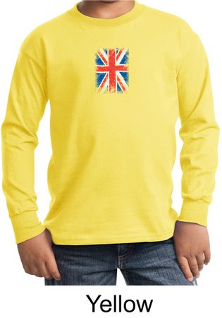 Union Jack Shirt British UK Flag Small Print Youth Long Sleeve Shirt