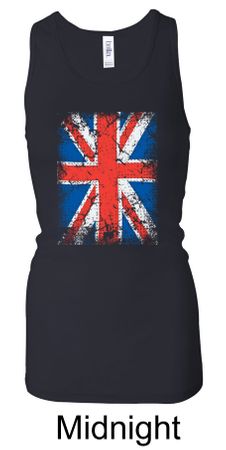 Union Jack Tank Top Big Print Ladies Longer Length Racerback Tanktop