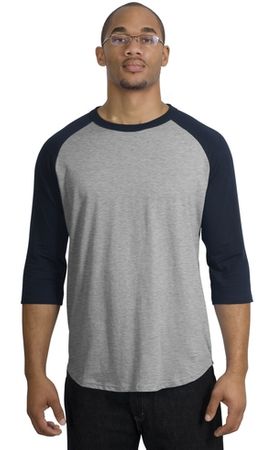 Upscale Sport Tek Big Sizes 3/4 Sleeve Raglan Shirt Heather Grey Navy