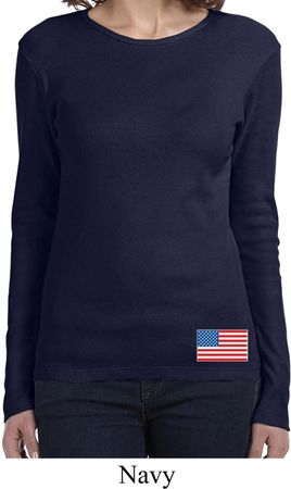 US Flag Bottom Print Ladies Long Sleeve Shirt