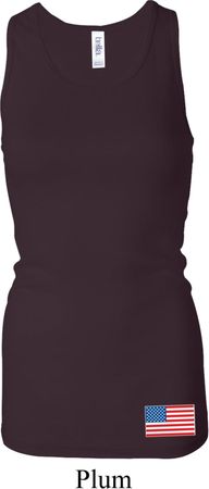 US Flag Bottom Print Ladies Longer Length Racerback Tank Top