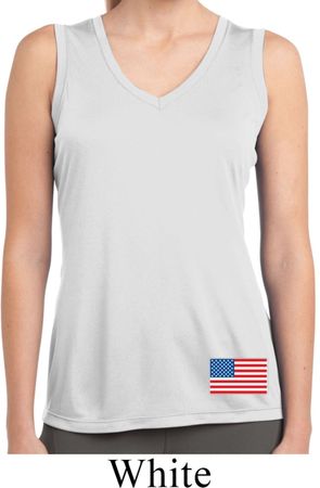US Flag Bottom Print Ladies Sleeveless Moisture Wicking Shirt