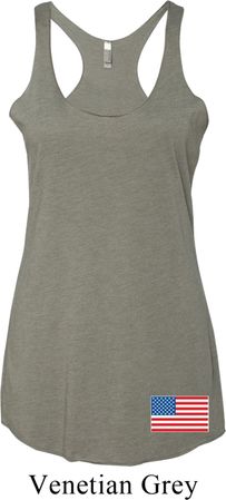 US Flag Bottom Print Ladies Tri Blend Racerback Tank Top