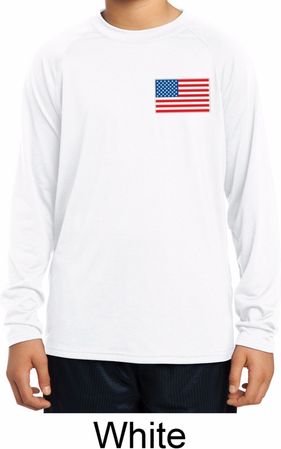 US Flag Pocket Print Kids Dry Wicking Long Sleeve Shirt