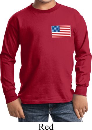 US Flag Pocket Print Kids Long Sleeve Shirt