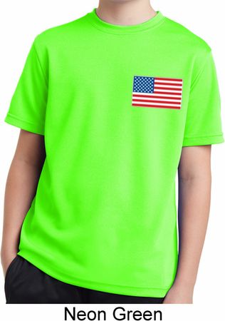 US Flag Pocket Print Kids Moisture Wicking Shirt