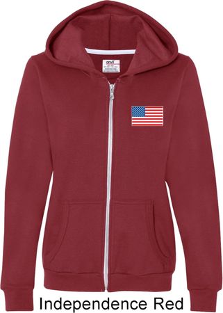 US Flag Pocket Print Ladies Full Zip Hoodie