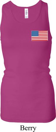 US Flag Pocket Print Ladies Longer Length Racerback Tank Top