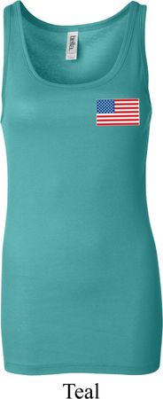 US Flag Pocket Print Ladies Longer Length Tank Top