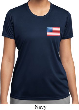 US Flag Pocket Print Ladies Moisture Wicking Shirt