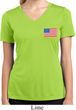 US Flag Pocket Print Ladies Moisture Wicking V-neck Shirt