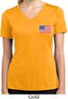 US Flag Pocket Print Ladies Moisture Wicking V-neck Shirt