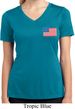 US Flag Pocket Print Ladies Moisture Wicking V-neck Shirt