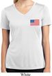 US Flag Pocket Print Ladies Moisture Wicking V-neck Shirt