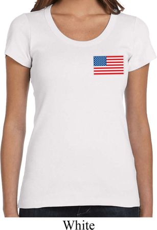 US Flag Pocket Print Ladies Scoop Neck Shirt