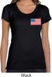 US Flag Pocket Print Ladies Scoop Neck Shirt