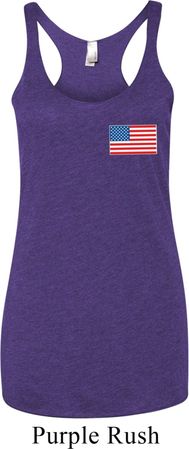 US Flag Pocket Print Ladies Tri Blend Racerback Tank Top