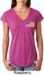 US Flag Pocket Print Ladies Tri Blend V-Neck Shirt