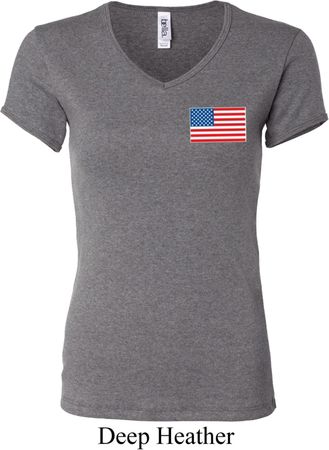 US Flag Pocket Print Ladies V-neck Shirt