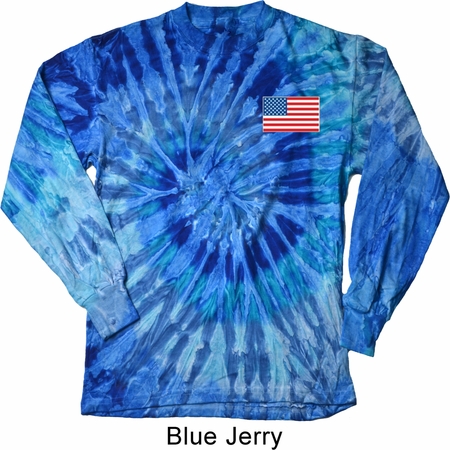 US Flag Pocket Print Long Sleeve Tie Dye Shirt