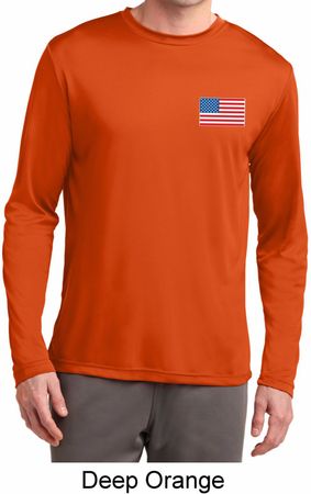 US Flag Pocket Print Mens Dry Wicking Long Sleeve Shirt