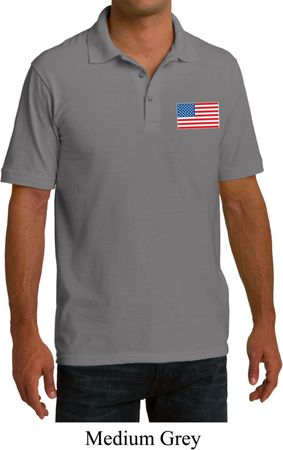 US Flag Pocket Print Mens Pique Polo Shirt