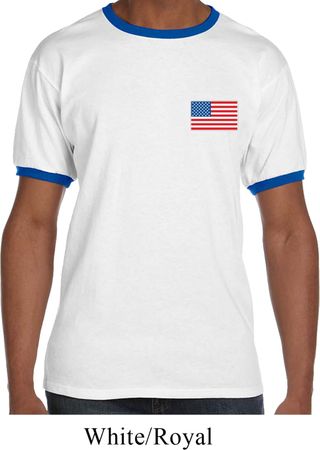 US Flag Pocket Print Mens Ringer Shirt
