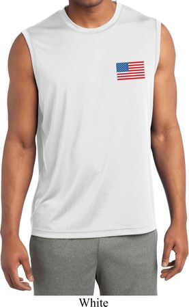 US Flag Pocket Print Mens Sleeveless Moisture Wicking Shirt