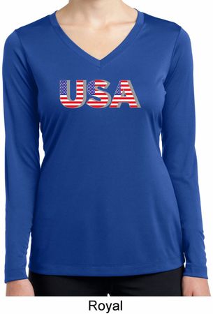 USA 3D Ladies Moisture Wicking Long Sleeve Shirt