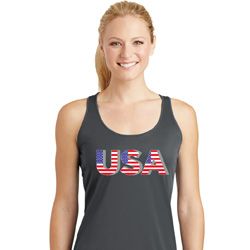 USA 3D Ladies Moisture Wicking Racerback Tank Top USA 3D Ladies Moisture Wicking Racerback Tank Top