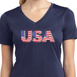 USA 3D Ladies Moisture Wicking V-neck Shirt USA 3D Ladies Moisture Wicking V-neck Shirt