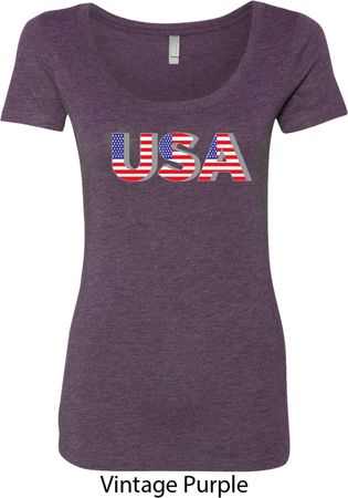 USA 3D Ladies Scoop Neck Shirt