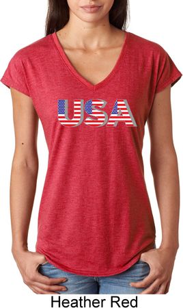 USA 3D Ladies Tri Blend V-Neck Shirt