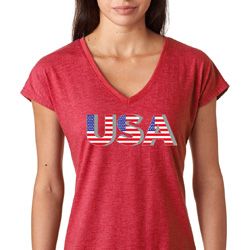 USA 3D Ladies Tri Blend V-Neck Shirt USA 3D Ladies Tri Blend V-Neck Shirt