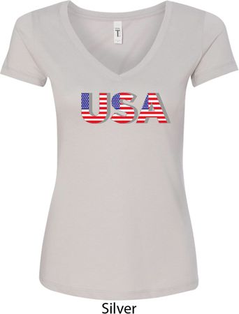 USA 3D Ladies V-Neck Shirt