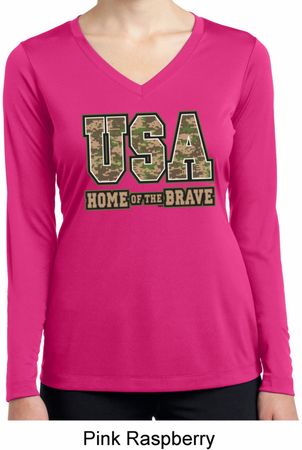 USA Home of the Brave Ladies Dry Wicking Long Sleeve Shirt