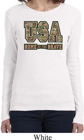 USA Home of the Brave Ladies Long Sleeve Shirt