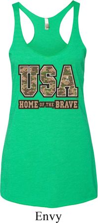 USA Home of the Brave Ladies Tri Blend Racerback Tank Top