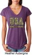USA Home of the Brave Ladies Tri Blend V-Neck Shirt